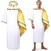 SATINIOR 2 PCS Halloween Greek Costume White Roman Toga Adult Toga Costume Tunic with Leaf Crown Headdress Laurel Wreath