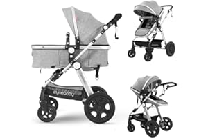 Cynebaby Baby Stroller, Convertible Bassinet Stroller for Newborn Infant Lightweight Pram Strollers with Snack Tray… (Gray)