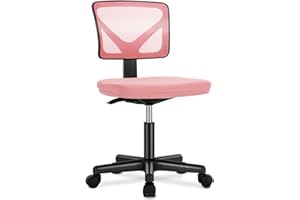DUMOS Small Office Chair Armless, Ergonomic Adjustable Home Office Swivel Rolling Task Chair No Arms, Comfy Mesh Mid Back Computer Work Vanity Desk Chiars with Wheels for Small Spaces, Hot Pink