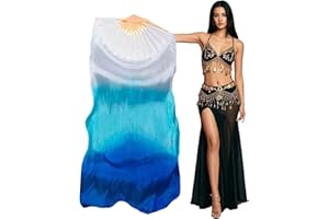 Aumulen Women 1 Piece Hand-made Real Silk Long Belly Dance Fan Veils(Right Hand Only)