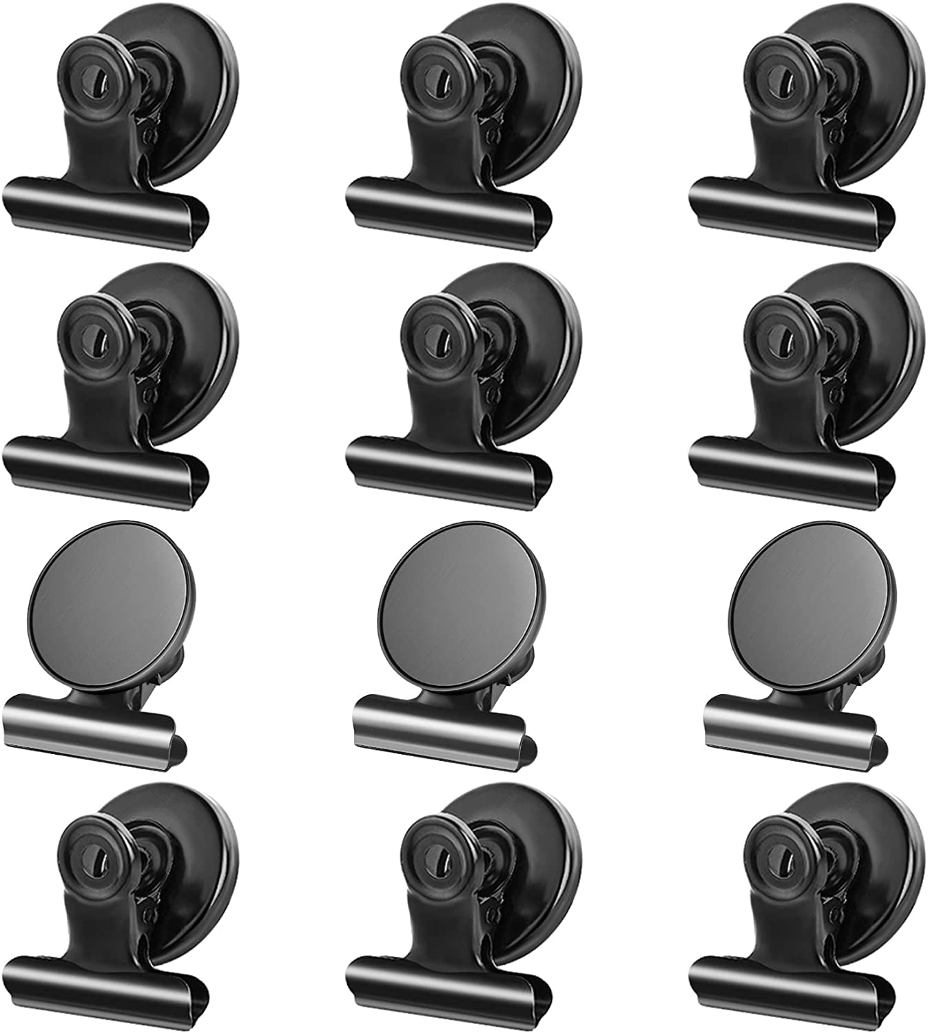Grtard 12 Pack Magnetic Clips, Strong Fridge Magnet Clips with Anti-Scratch Sticky Pads, Whiteboard Magnets Clips, Clips Magnets for Fridge, Clips with Magnets for Whiteboard, Classroom,Office - Black
