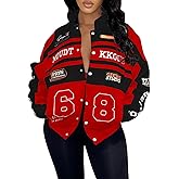 Angsuttc Varsity Jacket Women Motorcycle Detachable Letter Graphic Racer Jackets Vintage Color Block Baseball Street Coats