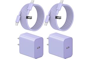 NOVOBIT 10 Ft iPhone 16 15 Charger Fast Charging USB C Charger Block Type C Chagrer Fast Charging 2-Pack for iPhone 16/16 Plus/16 Pro/16 Pro Max/iPhone 15/15 Pro Max/Samsung(Purple)