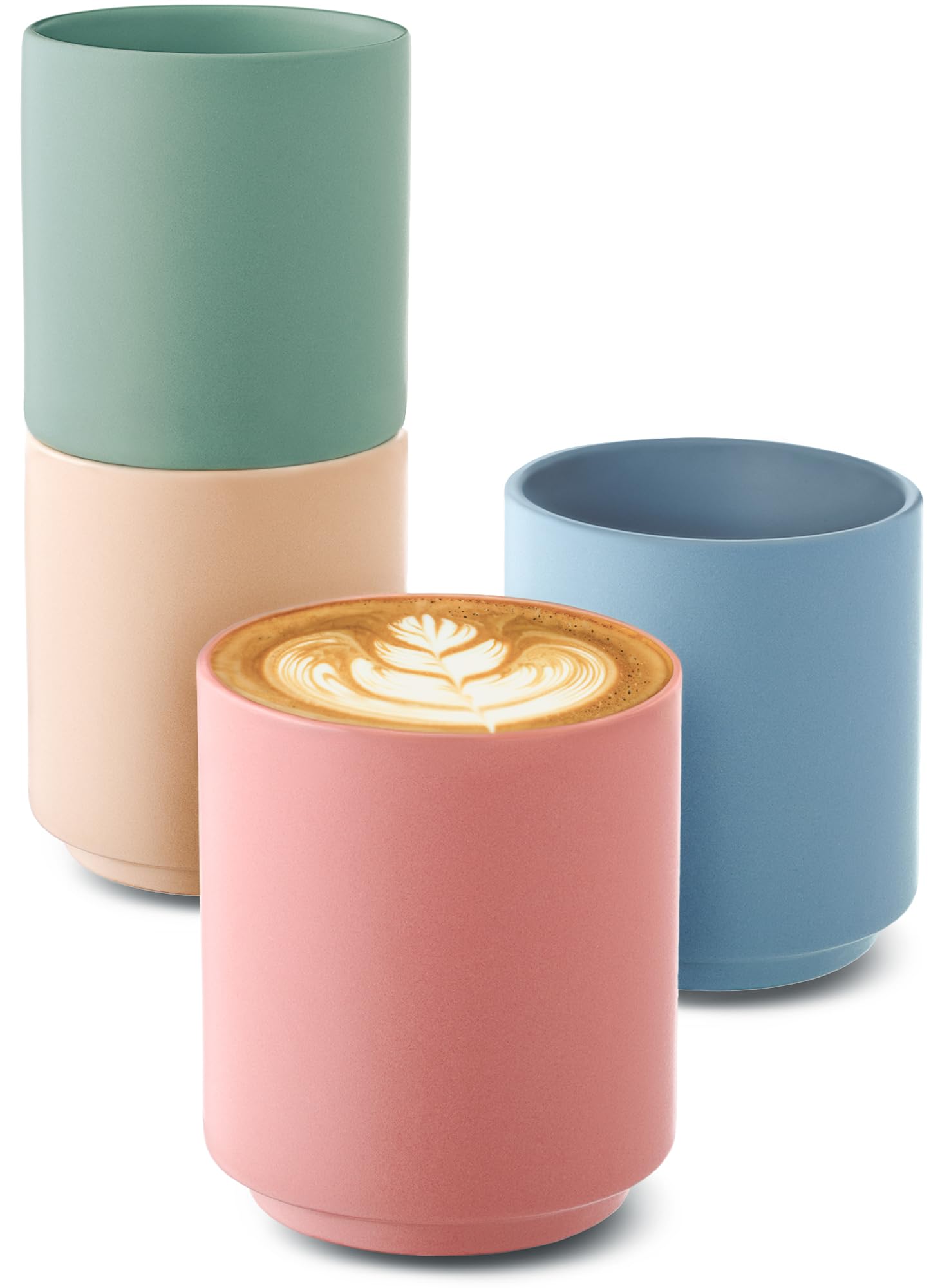 Cosumy Cappuccino Coffee Cups Set of 4 - Ceramic Matte Pastel 200ml / 6.75oz - Elegant Design - Dishwasher & Microwave Safe - Ideal for Home, Office, and Café
