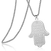 VASSAGO Hamsa Hand of Fatima Necklace Jewish Star of David Necklace for Women Men Stainless Steel Hebrew Amulet Symbol Jewelry Gift