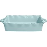 Casafina Ceramic 17.25" x 10.25" Rectangular Ruffled Baker - Cook &amp; Host Collection, Robin's Egg Blue | Oven &amp; Dishwasher Safe Bakeware | Food Safe Glazing | Restaurant Quality Dinnerware