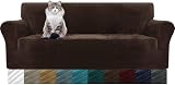 MAXIJIN Thick Velvet 3 Seater Sofa Cover Elastic Non Slip Couch Protector Dark