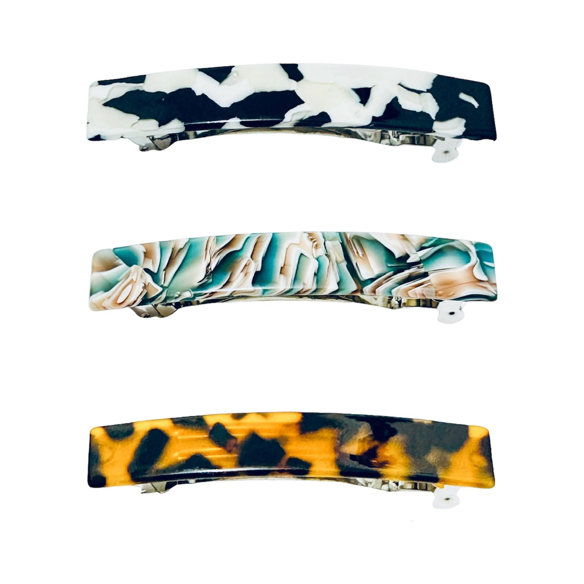 3pcs Large French Design Hair Barrette Clips for Women & Girls – Elegant, Smooth, Multicoloured Hair Pins, Grips & Slides – 8cm Hair Accessories for All Hair Types (Multicoloured)