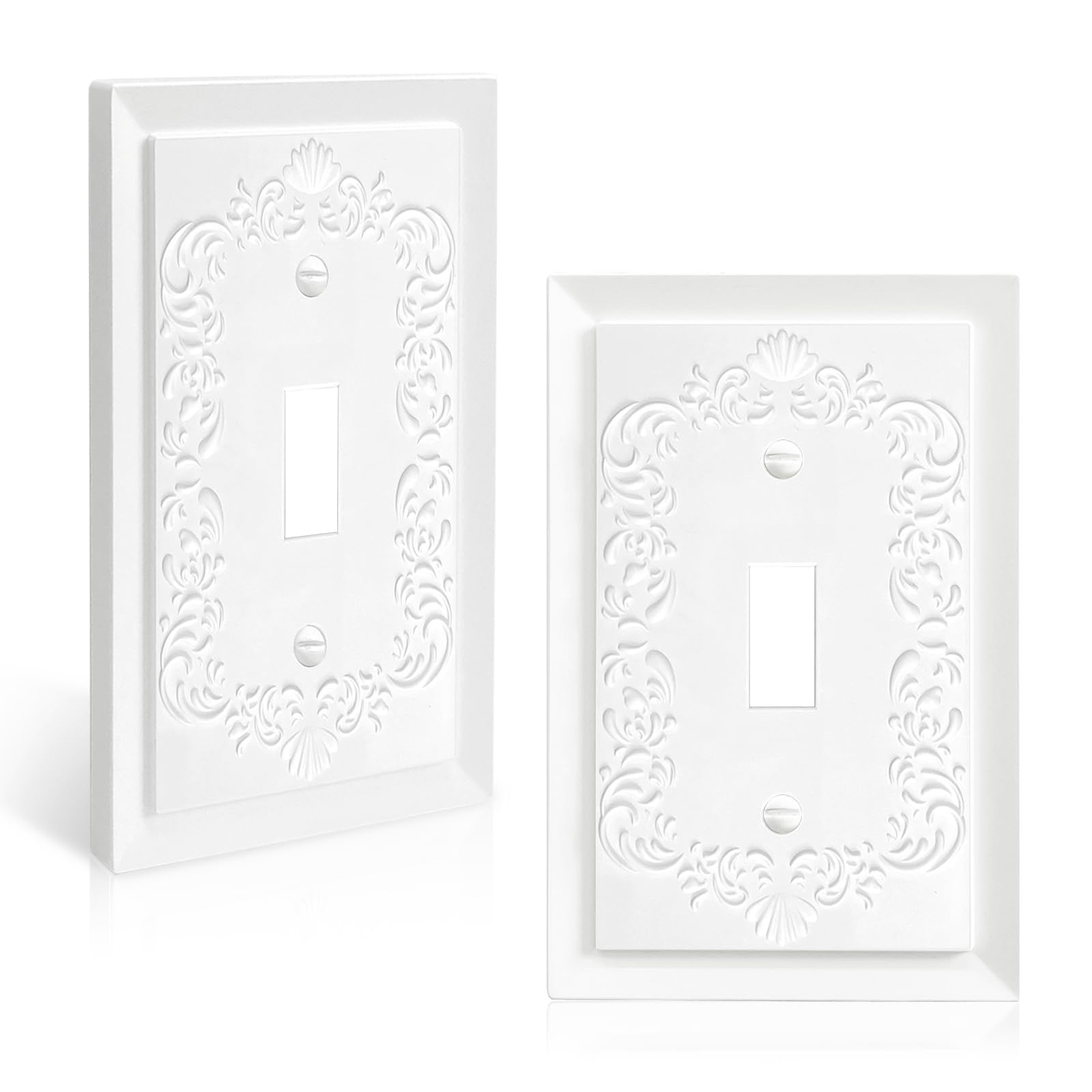 Photo 1 of 2 Pack Light Switch Cover Plate, Toggle Modern Decorative Outlet Covers Wall Plates, Petal Relief Design Classic Style Pure White (Mid-Size Single Toggle)