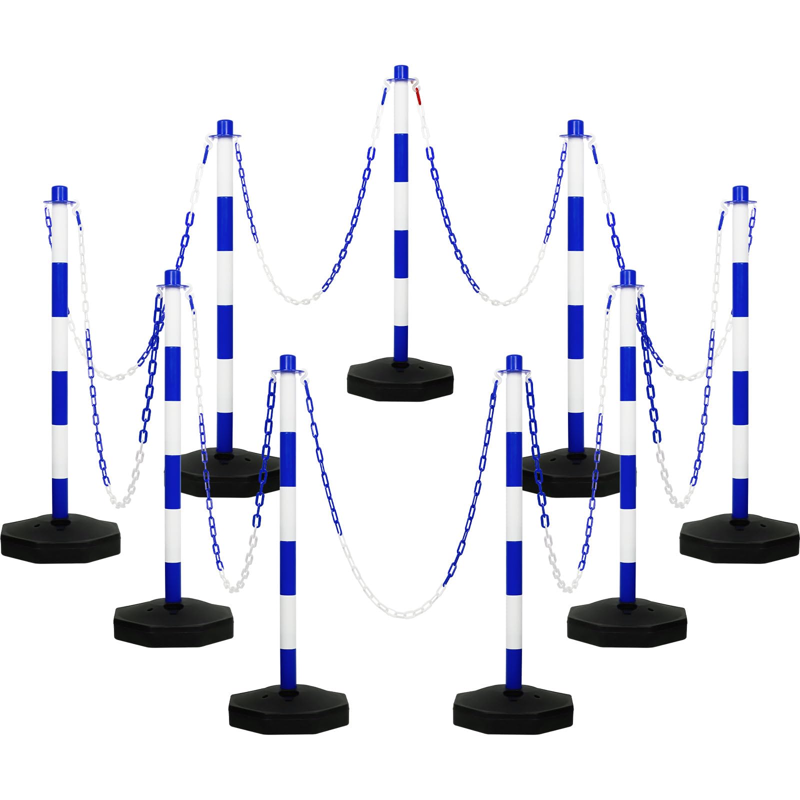 Photo 1 of Amylove 9 Packs Traffic Delineator Post Cone with Base, Traffic Cones Safety Cones Caution Cones Plastic Stanchion Chain Safety Barriers with 6.6 Feet Link Chain and S Hooks for Parking Lot (Blue)