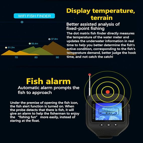 LOVEWO Tipo De Reloj Cargando Wireless Fish Detector 45 Metros Detector De Profundidad HD Impermeable Smart Fishing Gear 60 Metros Detección Rango Reloj ...