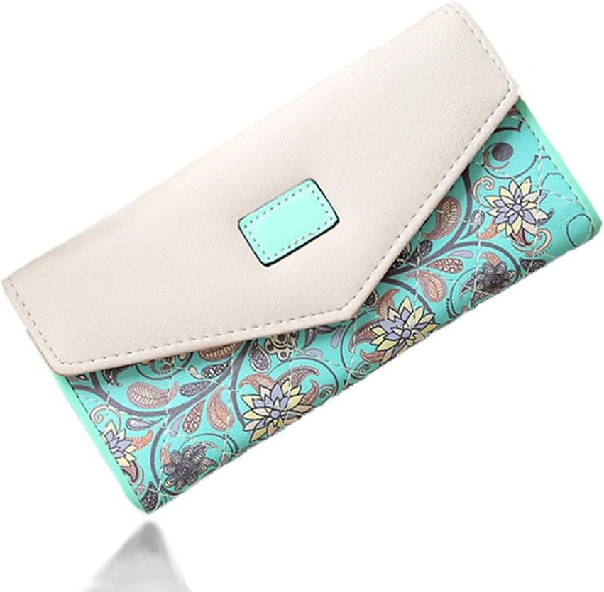 DWE Women Leather Wallet,Fashion Long Envelope Coin Purse ID Card Holder Handbag for Ladies Girls (Green)