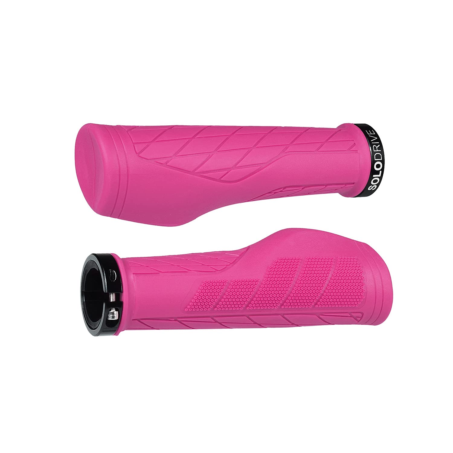 SOLODRIVE Ergonomic Design Mountain Bike Grips, Comfortable Bicycle Handlebar Grips, Single Lock-on and Non-Slip MTB Handle, Fit MTB, E-Bike, Hybrid, Scooter (Pink)