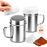 2Pcs Stainless Steel Powdered Sugar Shaker Duster, with Silicone Lid 6oz | 2-Piece Cinnamon Shaker, Fine Mesh,Flour Shaker Shaker Sifter 6ouce Set, Silicone Lid,with Handle, For Coffee Bar, For Baking