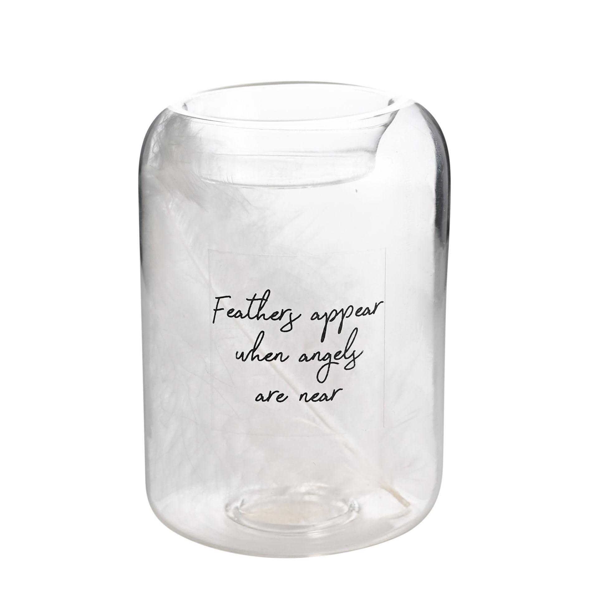Widdop Thoughts of You Glass Tea Light Holder With Feather Inside - Feathers - Memorial Commemorative Light Present Memory Sentimental Message