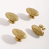 DAPANIY Brass Cabinet Knobs Antique Drawer Knobs, Copper Oval Handles Knobs for Kitchen Bathroom Cabinet Door Drawer, 4 Pack