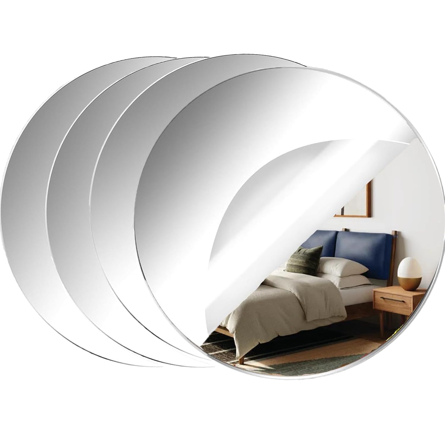 Photo 1 of Acrylic Round Mirrors, 10 inch No Glass Circle Mirror Tiles Self Adhesive Mirror Stickers for Wall Home Living Room Bedroom Decor, Small Mirrors for Crafts (4, 10 inch/25)