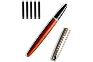 lucilynx Wooden Fountain Pen with Extra Fine Nib, Lightweight Classic Design for Smooth Writing, Includes 5 black Ink Cartridges, Ink Refill Converter and Premium Gift Box