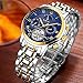 Watches for Men,LIGE Stainless Steel Waterproof Automatic Mechanical Watch Moon Phase Gents Fashion Casual Skeleton Tourbillon Wrist Watch Gold Blue