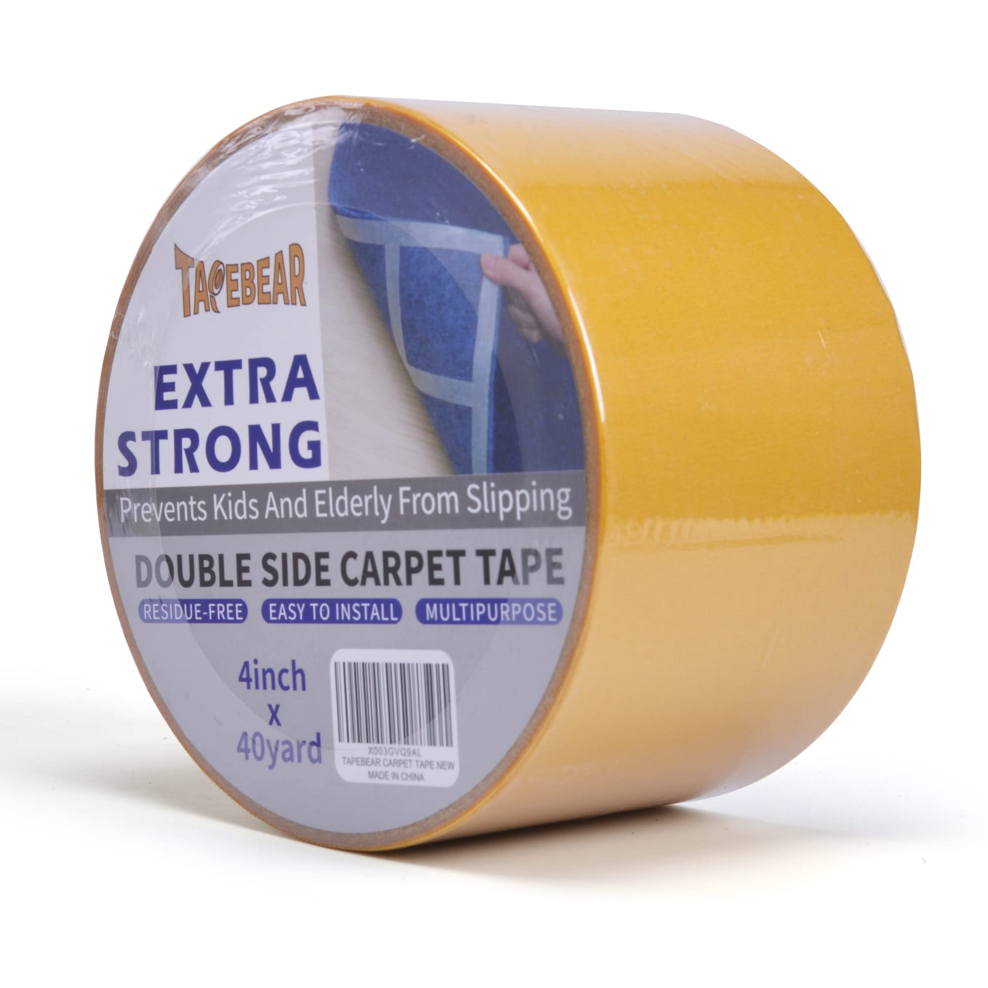 TAPEBEAR Heavy-Duty Double Side Carpet Tape, Carpet Tape for Rug, Wood,Floor, Residue-Free Rug Tape, Multipurpose Gripper Non Slip Tape, 4inch X 40yard