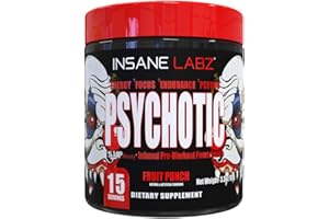 Insane Labz Psychotic, High Stimulant Pre Workout Powder, Extreme Lasting Energy, Focus and Endurance with Beta Alanine, Creatine Monohydrate, DMAE, 15 Srvgs