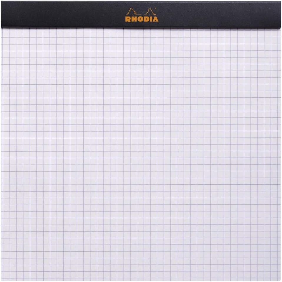 RHODIA 210209C, Stapled Notepad N°210 Black, 21x21 cm, Small Squares, 80 Detachable Sheets, White Clairefontaine Paper 80 g/m - Image 3
