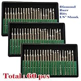 MTP Tm 60 Pcs Diamond Burr Bits Drill Glass Gemstone Metal for Dremel Craftsman Rotary Tool 1/8" Shanks w/ Box Tip