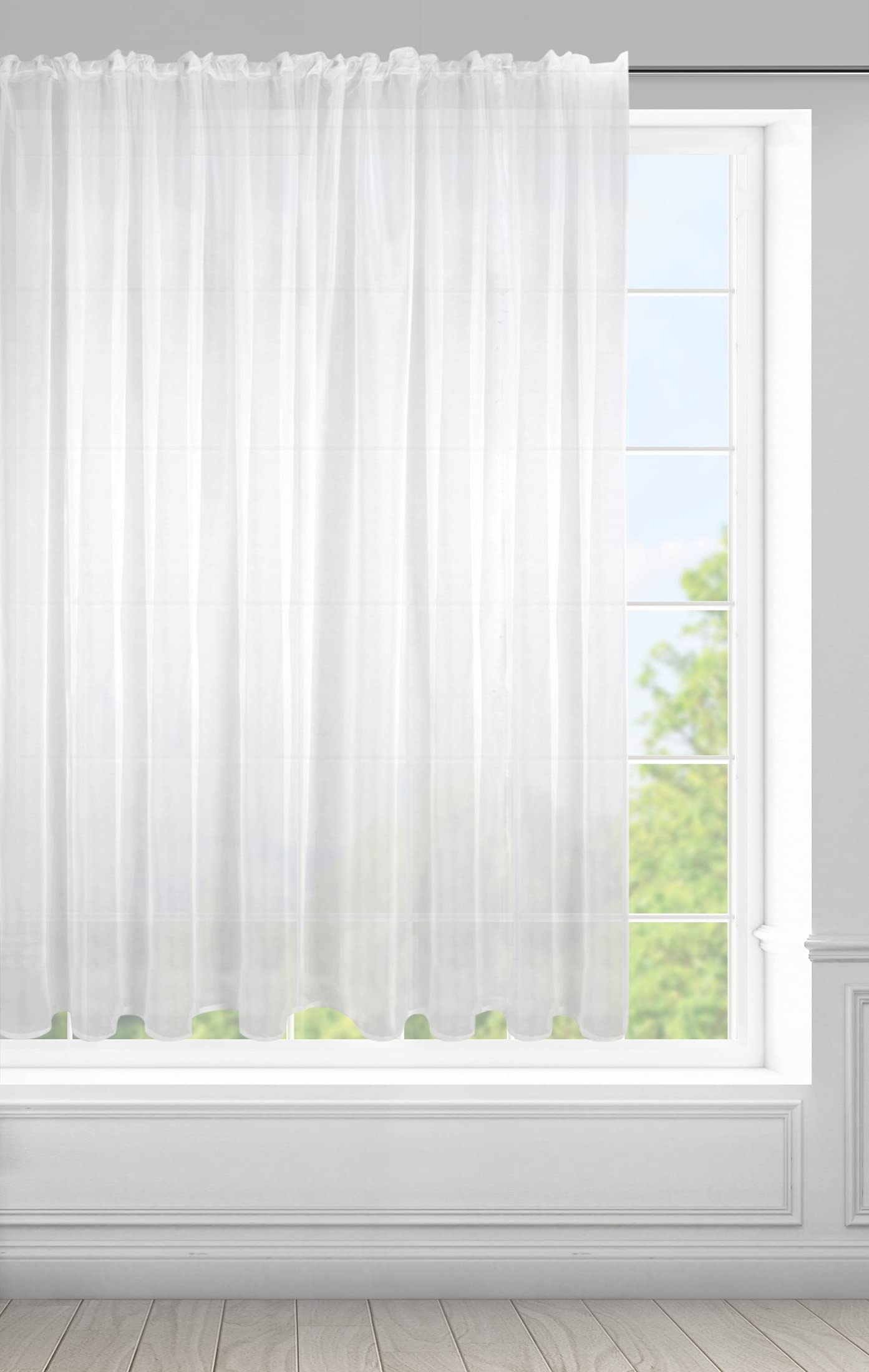 Eurofirany LUCY Voile Curtain, Sheer Curtain with Rufflette Tape - 1 Unit, Bedroom, Living Room, Kitchen, White, 350x150 cm