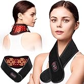 FLAZECON Red Light Therapy for Neck and Shoulders Wrap, Cordless Infrared Heating Pad Belt with Vibration for Body, Hands, Rechargeable Portable Neck Massager with Heat 660nm/850nm (Black)