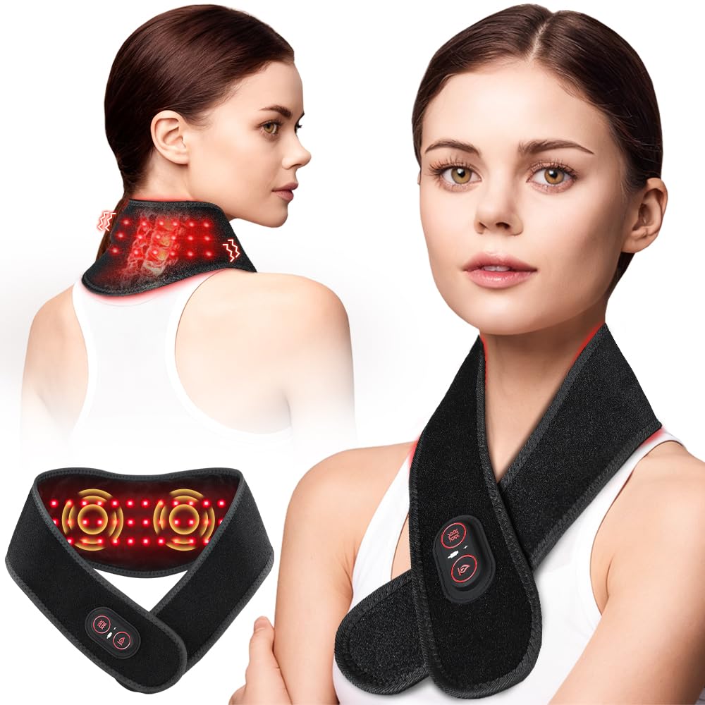 Photo 1 of FLAZECON Red Light Therapy for Neck and Shoulders Wrap, Cordless Infrared Heating Pad Belt with Vibration for Body, Hands, Rechargeable Portable Neck Massager with Heat 660nm/850nm (Black)