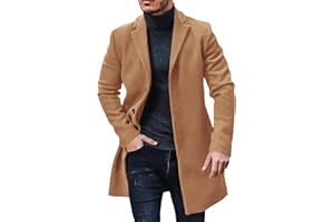 Gafeng Men's Trench Coat Slim Fit Notch Lapel Single Breasted Top Coat Winter Warm Cotton Business Long Jacket Overcoat