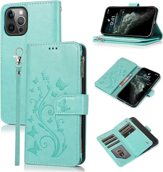 SUMOON for iPhone 12 Pro Max Flip Case for Women/Girl,Zipper Wallet Case Purse with Card Holder