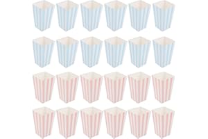 LUOZZY 24 Pcs Pink Blue Popcorn Boxes Paper Movie Theater Popcorn Boxes Containers in Pink Blue Stripe