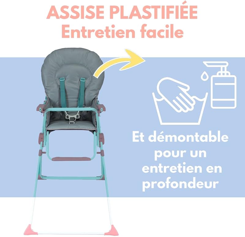 Seggiolone fisso pieghevole per bambini | Ultra compatta e leggera, Ripiano regolabile rimovibile | Rosso