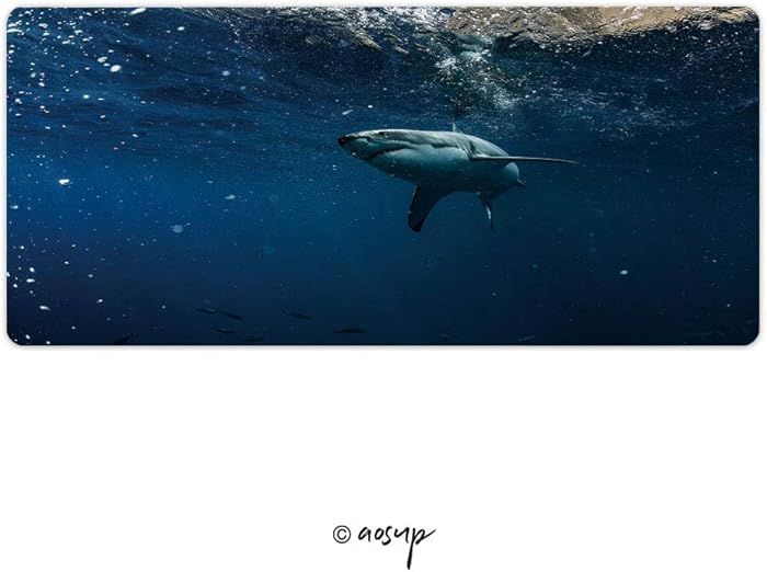 Homenon Thin Gaming Mouse Pad Great White Shark Underwater Photo in Open Water Large Thick Extended Mouse Mat Desk Pad for Keyboard, PC 35.4 x 15.7 inch NO-38020