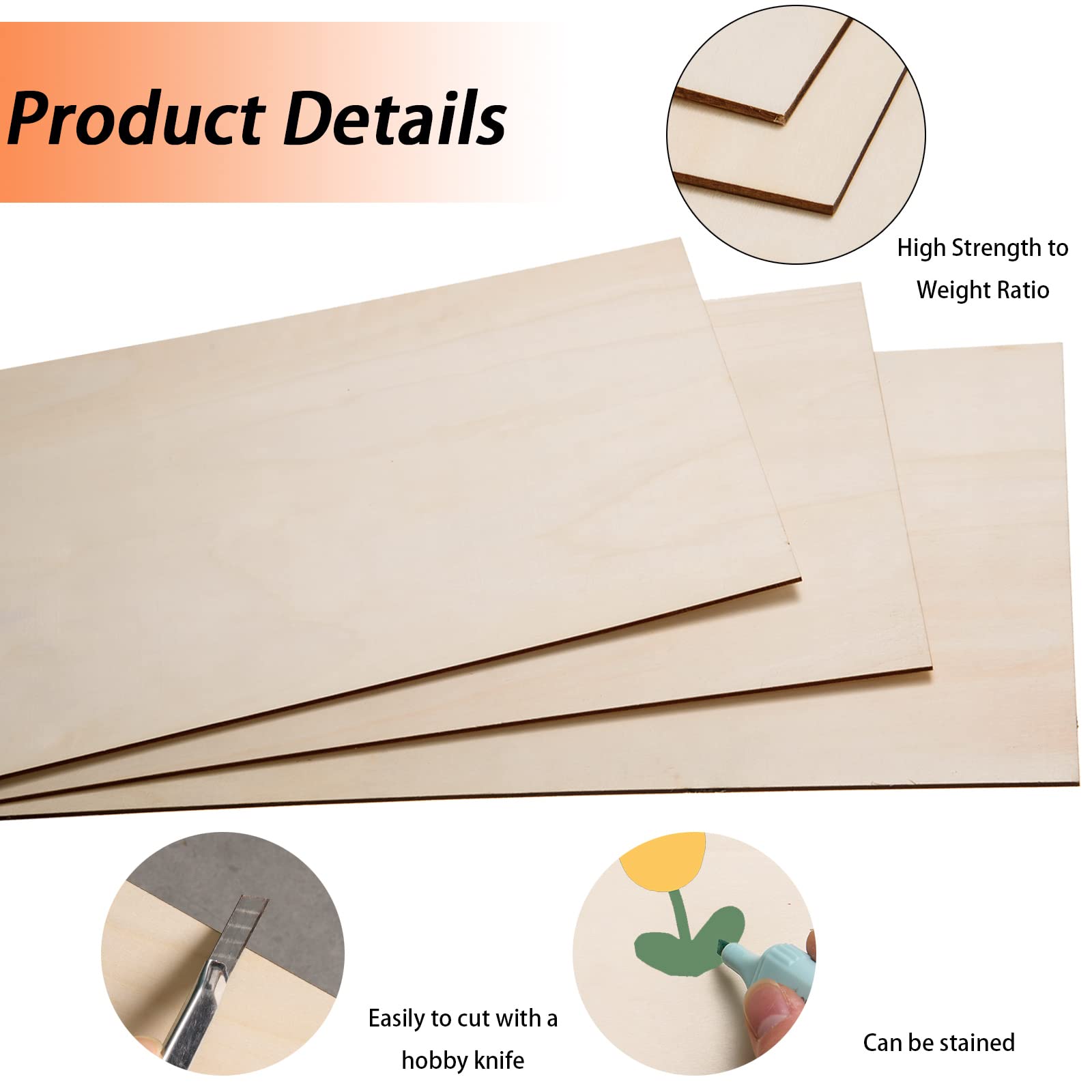 12 Pack Basswood Sheets for Crafts-12 x 20 x 1/8 Inch- 3mm Thick Plywood Sheets with Smooth Surfaces-Unfinished Rectangular Wood Boards for Laser Cutting, Wood Burning, Architectural Models, Staining