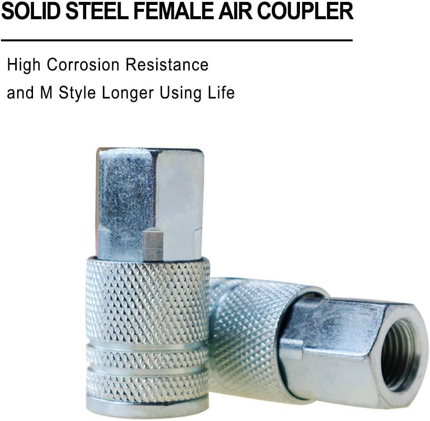 Toolsland 7 Pack Female Industrial Coupler, 1/4-Inch NPT Thread Quick Connect Air Tool Fittings, Industrial M Style Coupler with Zinc Plated for Quickly and Safely Disconnect Air Hose - - 