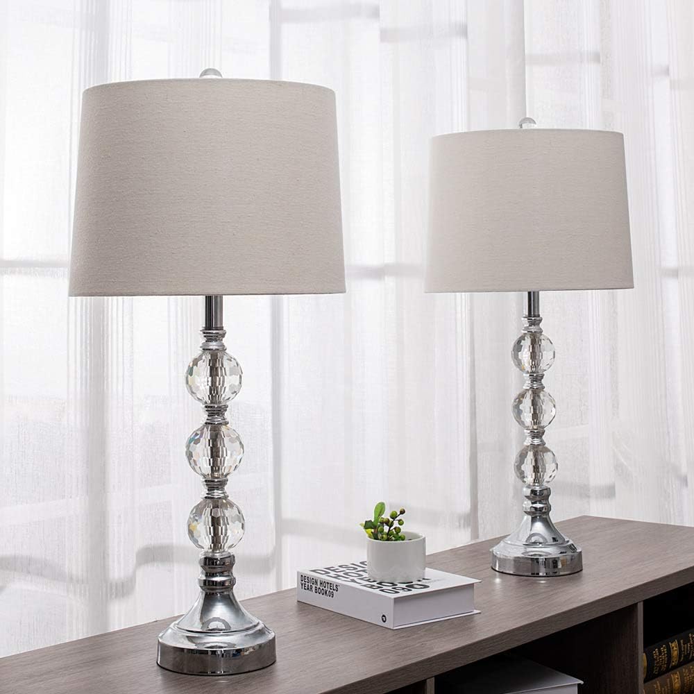 Maxax Crystal Table Lamps Set of 2 Nightstand Lamp with Crystal Balls Modern Bedside