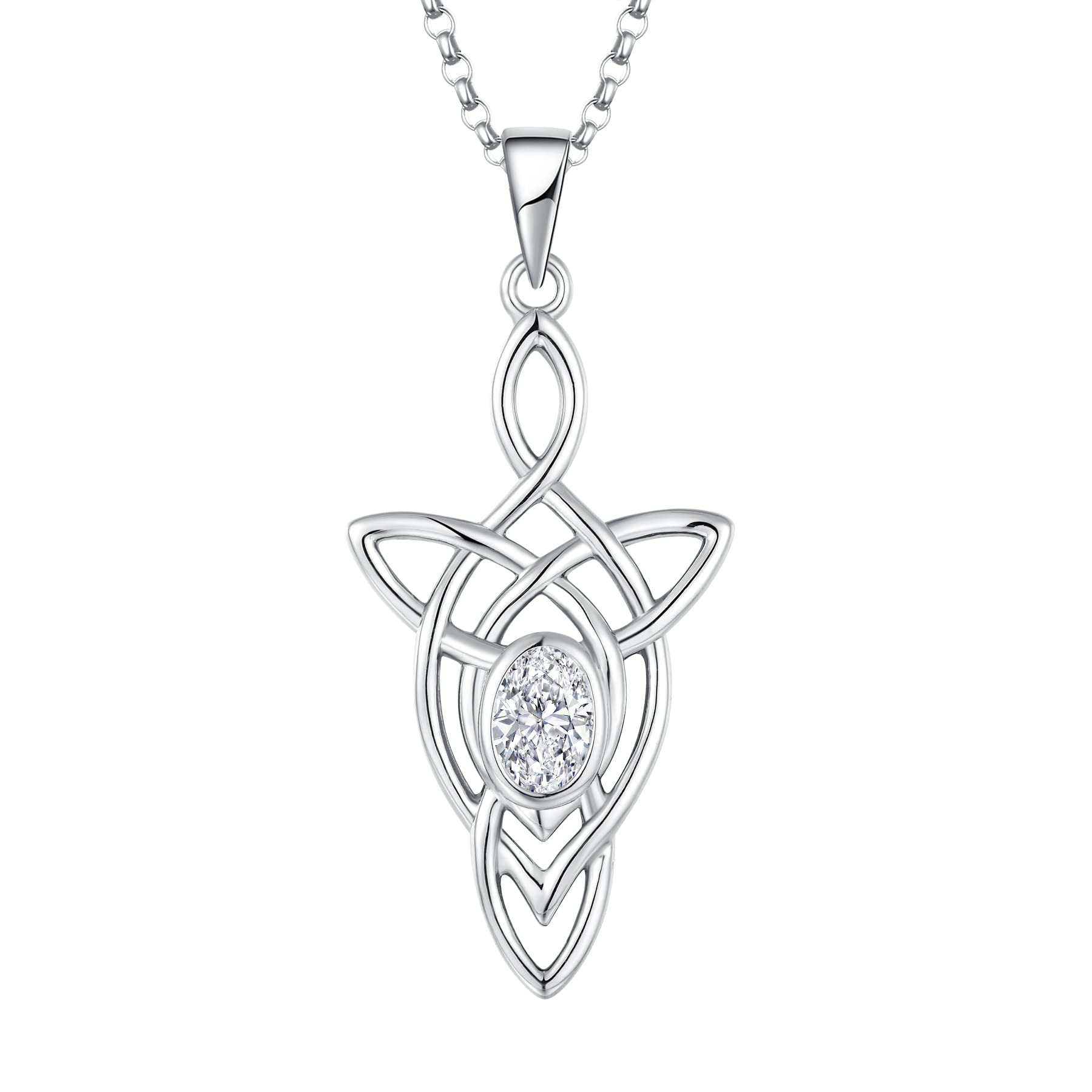JO WISDOM Women Celtc Knot Necklace,925 Sterling Silver Pendant Necklace with 5A Cubic Zirconia Elf Jewelry for Women Mum