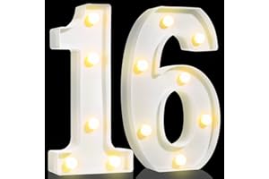 Treela 8.7'' Birthday Decorative LED Light up Numbers, Glitter Marquee Number Sign for Night Birthday Party Decorations Anniv