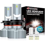 4WDKING H7 LED Headlight Bulbs - Fanless Super Bright Low Beam 60W 8000LM 6500K Cool White High Beam Conversion Kit with T10 