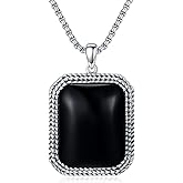 Lattd Black Obsidian Necklace 925 Sterling Silver Dragon Scale Square Obsidian Pendant Necklaces for Men, w/Stainless Steel Chain 22''+2''