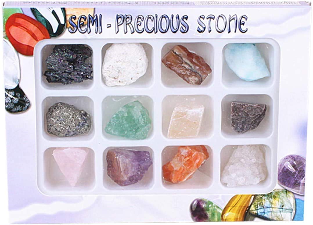 Namvo Set of 12pcs Natural Mixed Ores Natural Stones for School Geological Education Home Decor Gift for Children