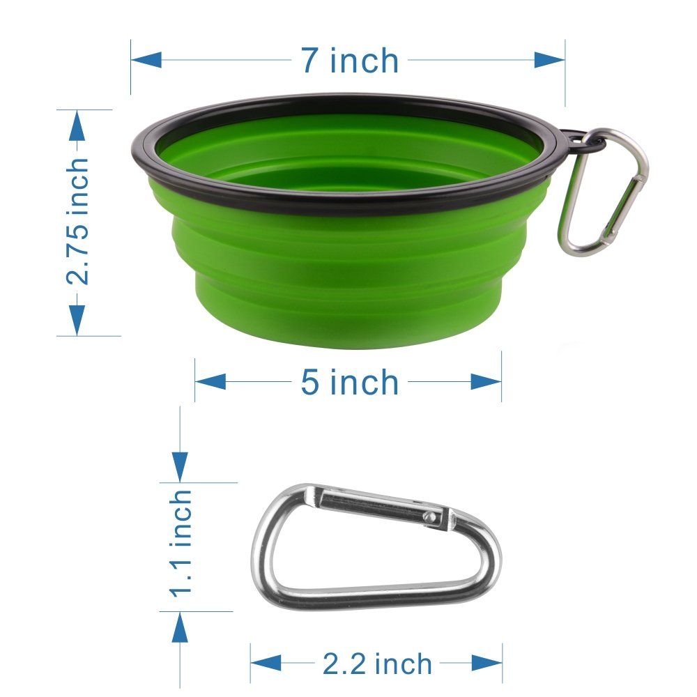 Guardians Large Collapsible Dog Bowls, 34oz Portable Foldable Water Bowls Food Dishes with Carabiner Clip for Travel, 2 Pack (Purple+Green)