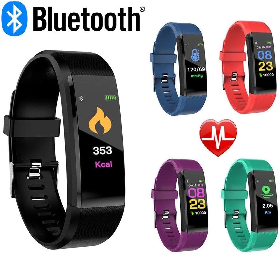 CNPGD Smartwatch Bracelet Fitness Tracker Sports Color Touchscreen Heart Rate & Blood Pressure Monitor Pedometer Compatible for iOS iPhone Android (Samsung LG) for Kids, Men and Women Black