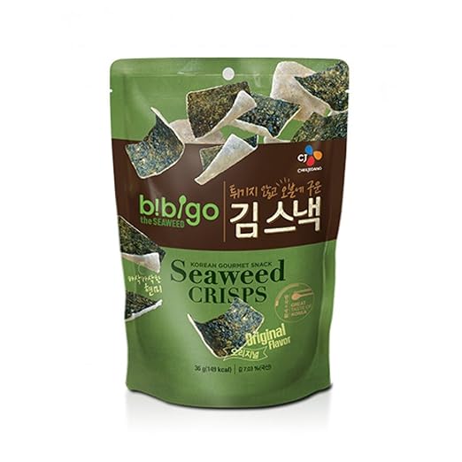 Korean Bibigo Original Baked Seaweed Crisps 36g (Pack of 2)