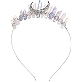 CoTeeZa White Purple Crystal Witch Crown - Fantasy Quartz Moon Princess Headband, Gothic Fairy Queen Tiaras for Wedding Prom Quinceañera Pageant Halloween Renaissance Headwear for Women