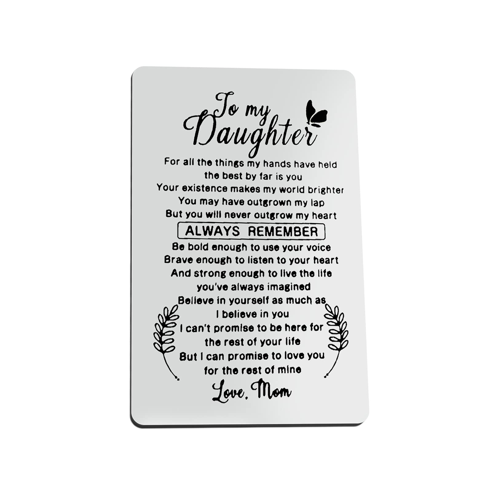 Daughter Gifts from Mum Engraved Wallet Card for Daughter Graduation Gifts Christmas Birthday Gifts for Daughter Wedding Gifts Valentines Day Gifts Encouragement Gifts for Daughter