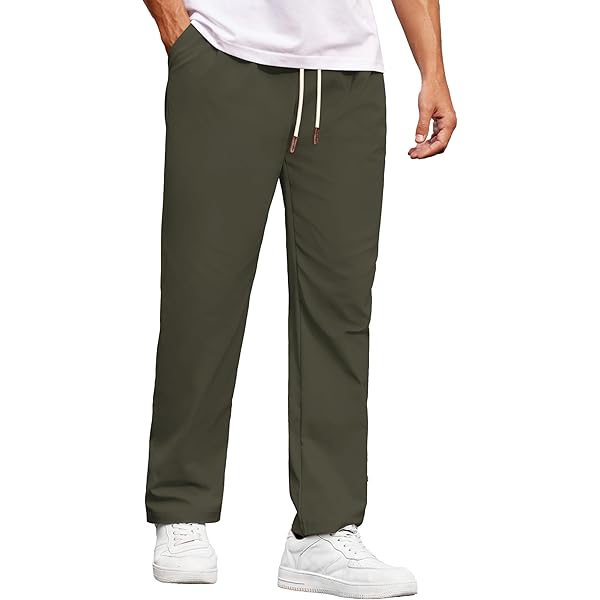 COOFANDY Mens Casual Cotton Pants Regular Fit Elastic Waist