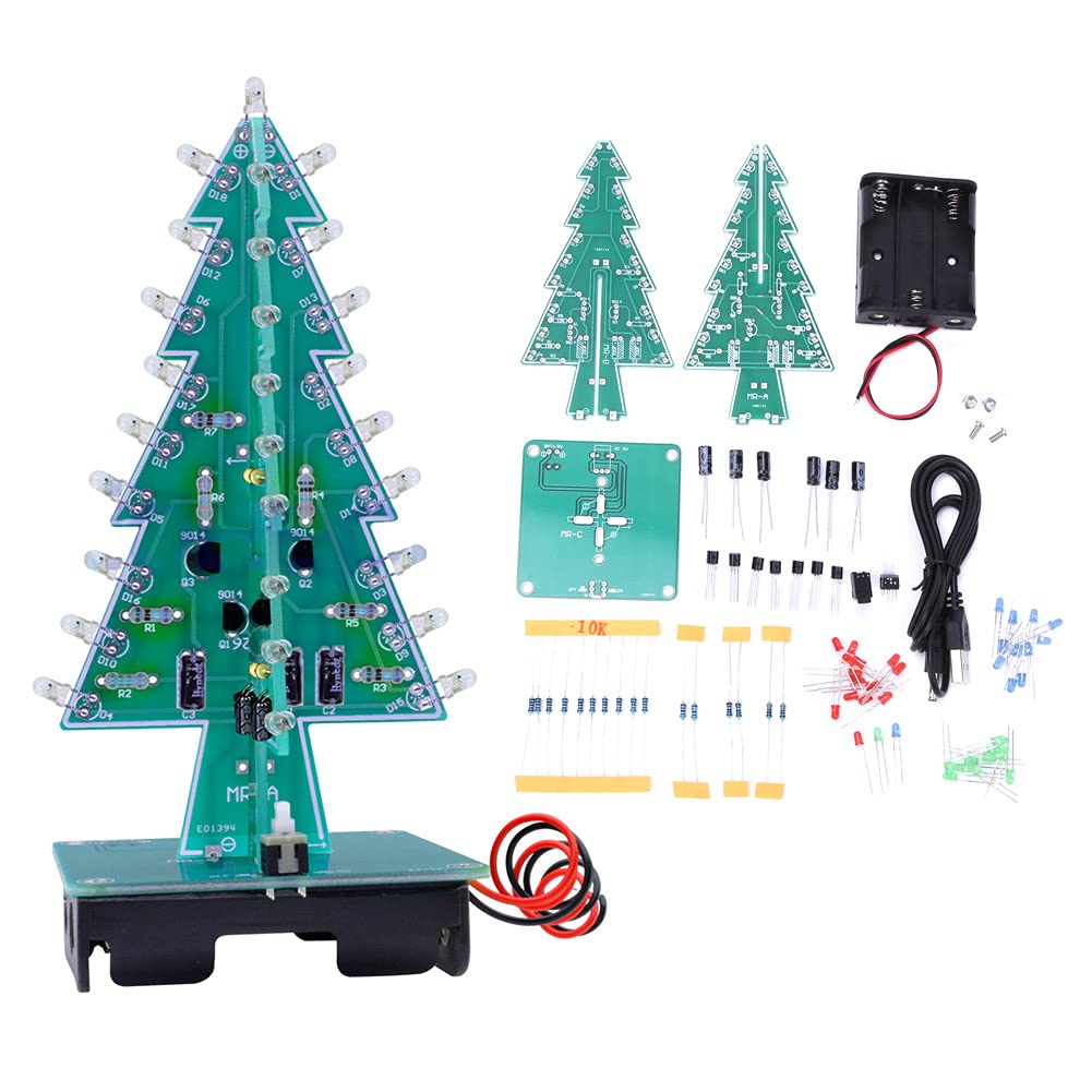 DIY Soldering Kit LED Flashing Christmas Tree, Three-Colour Electronics Musical Project for Students Teens, Soldering Practice Learning, 4.5-5V